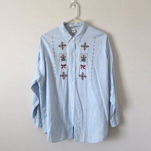 Maggie & Max Embroidered Striped Button Up